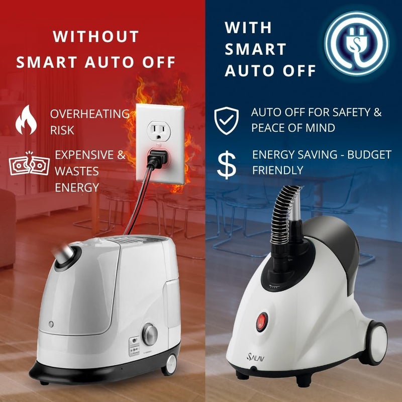 SALAV GS18-DJ Standing Garment Steamer with Smart Auto-Off, Wheels for Easy Movement, 1.8L Water Tank for 1hr Continuous Steaming, Adjustable Pole for Storage, with Descaler Packet, 1500 watts - Image 4